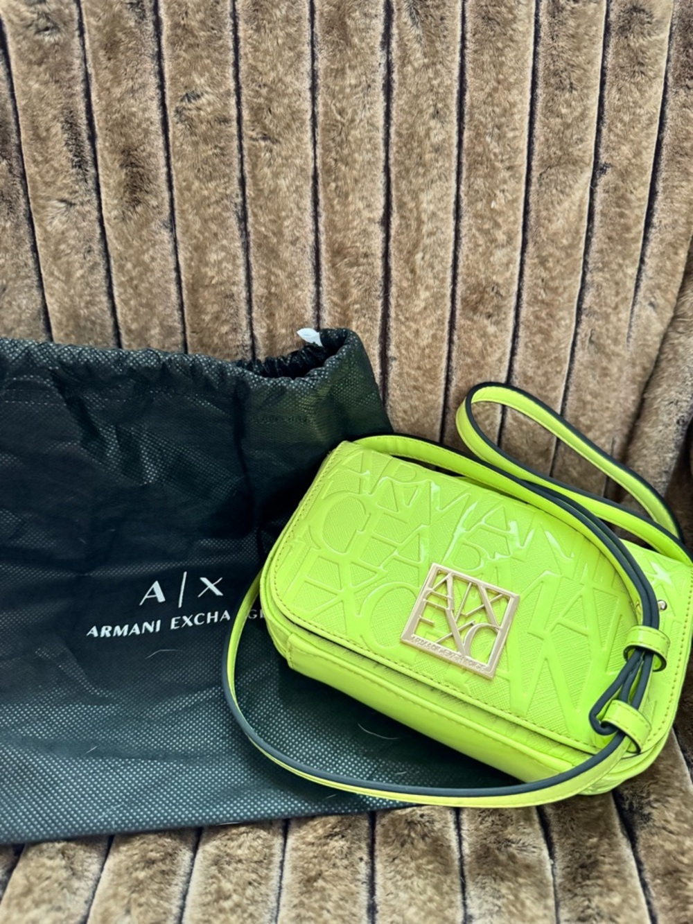 Armani Exchange Neon Lime Embossed Logo Crossbody Bag